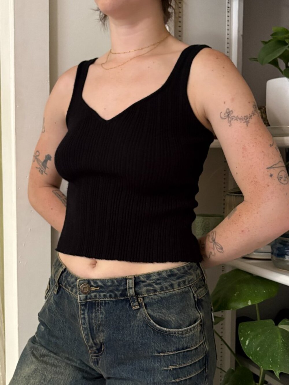 Black Knit Ribbed Tank Top